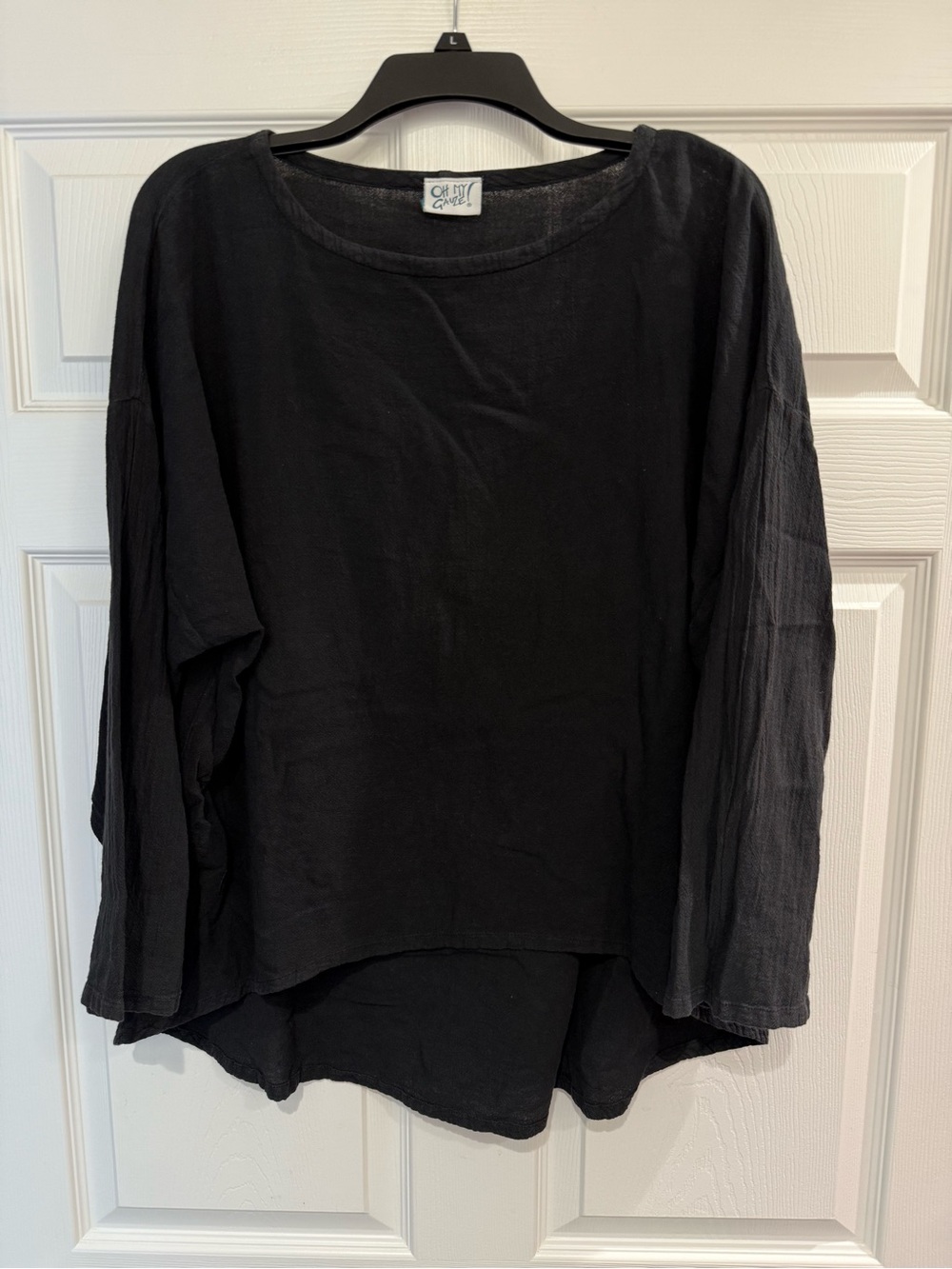 Oh My Gauze Women’s Black Top Blouse Size 1 Medium Small Basic 3/4 Sleeve Cotton